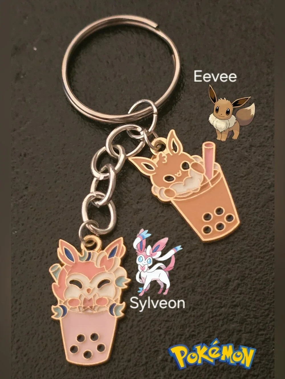Pokemon Eevee & Sylveon Bubble Tea Enamel Keychain